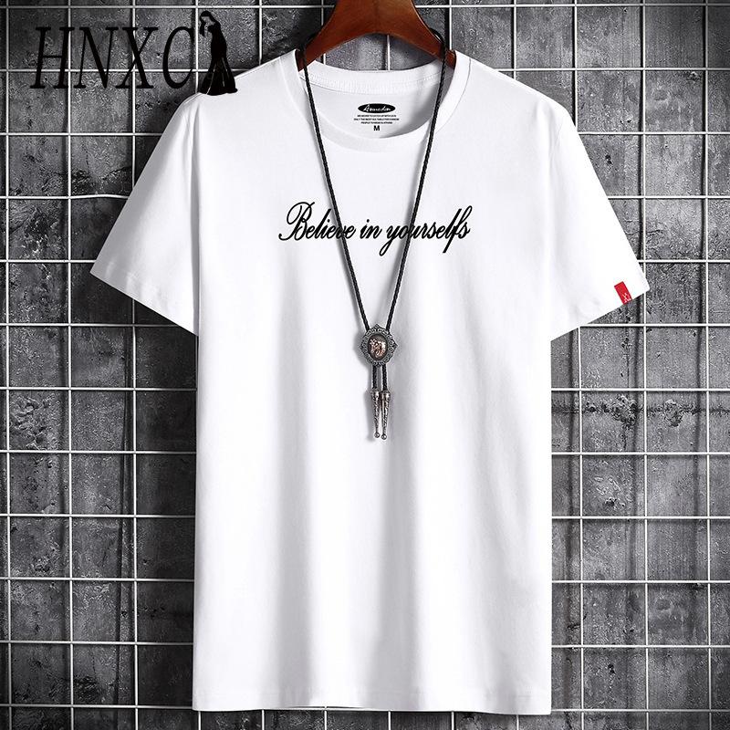 Футболка с коротким рукавом из хлопка HNXC мужская модная свободная рубашка с коротким рукавом и принтом Сострадательная рубашка S белый 980₽