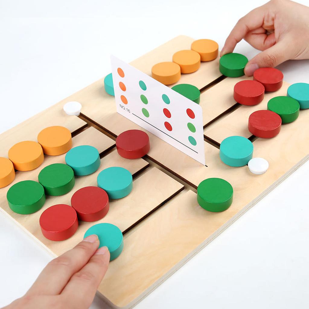 Color Matching Kids Game Montessori Sliding Puzzle Board Memory Game Brain Teaser Wooden Travel Toys 2 Players Party Games