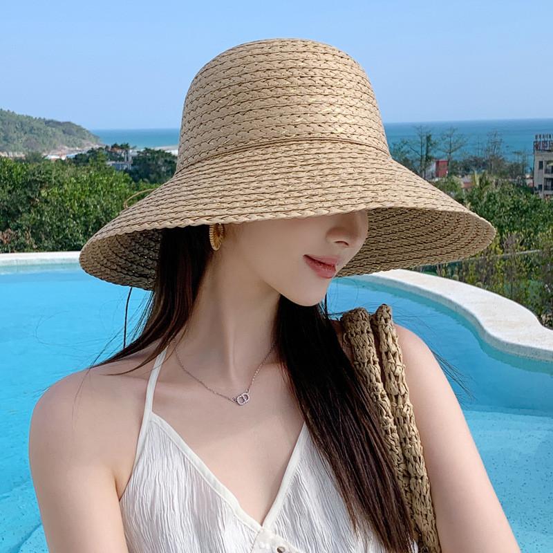 

Raffia Straw Hat With Wide Brim For Sun Protection And Breathability Summer Beach Wear хакі