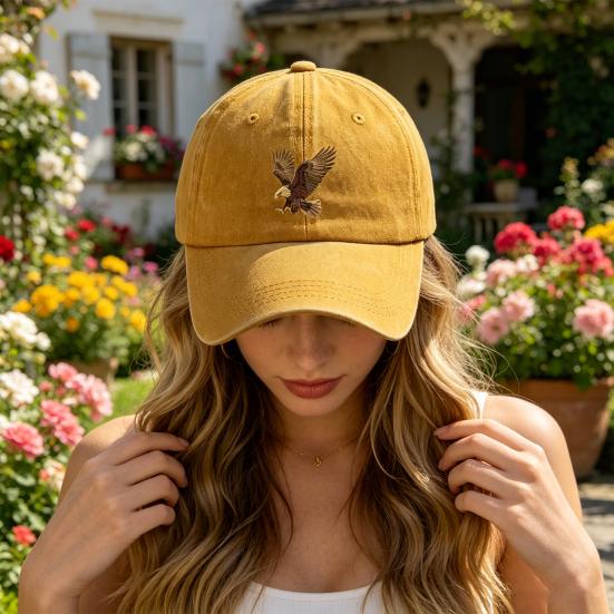 Embroidery Eagle Pattern Baseball Hat, Adjustable Back Buckle Retro Distressed Style Baseball Cap, Washed Cotton Fabric Outdoor Sunshade Cap