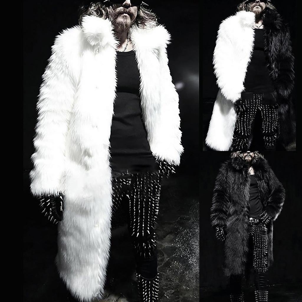 Herre Varm Fortykket Lang Kåpe Jakke Fuskepels Yttertøy Cardigan