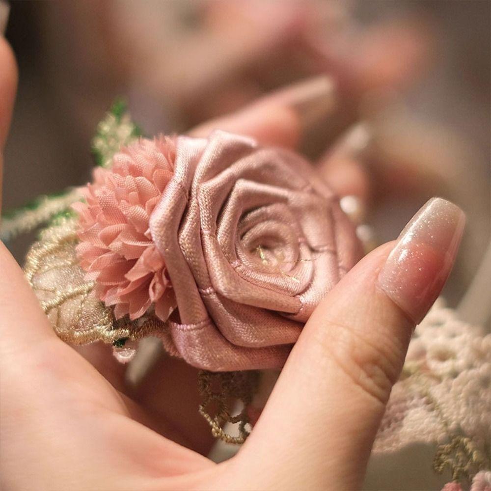 Gola Gargantilha Rosa Estilo Francês Tecido Doce Texturizado Gargantilha Única Flor de Renda Gargantilha Mulheres