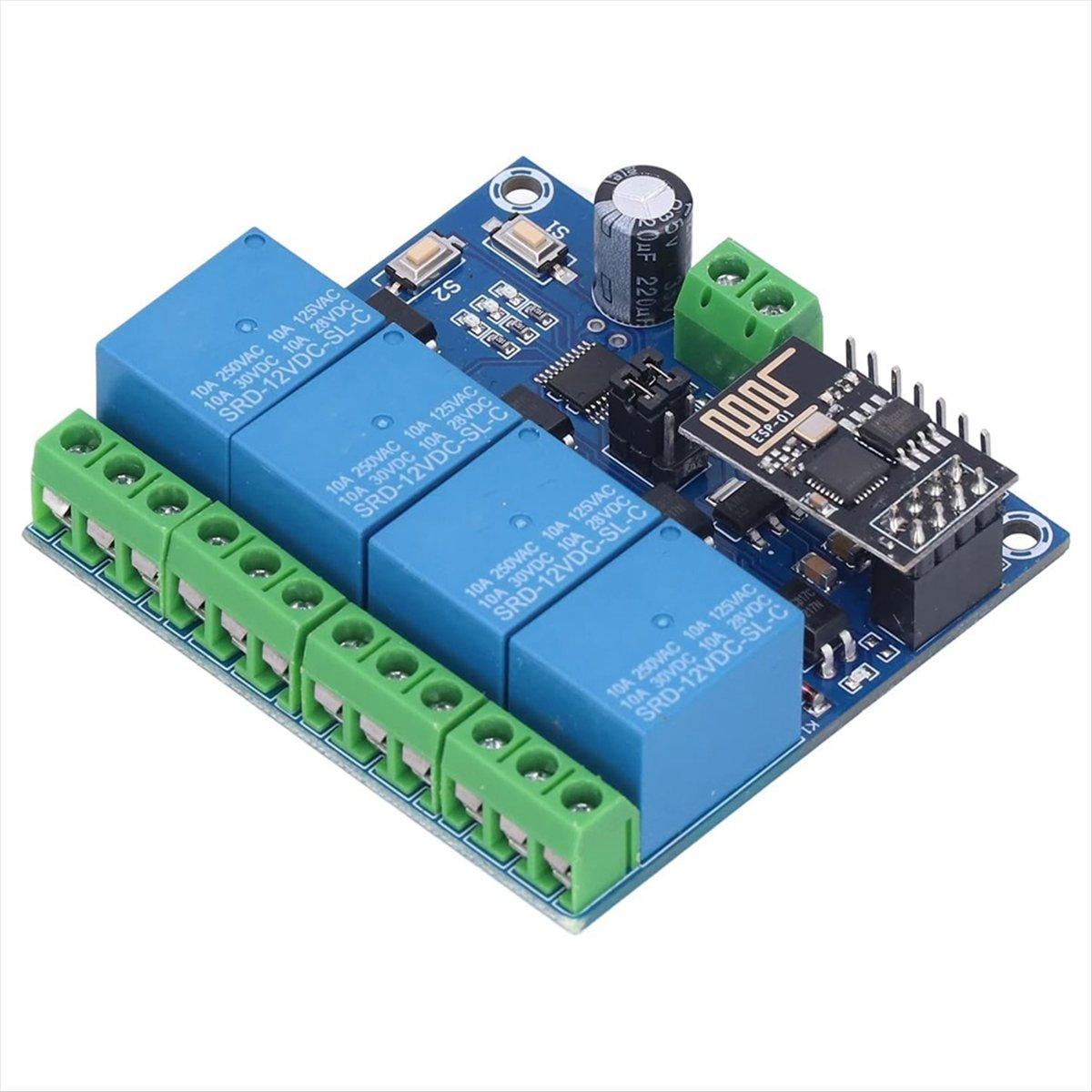 

2025 New 4 Channel WiFi Wireless Relay Module Smart Home Phone APP Remote Switch Module ESP8266 (12V) China Mainland