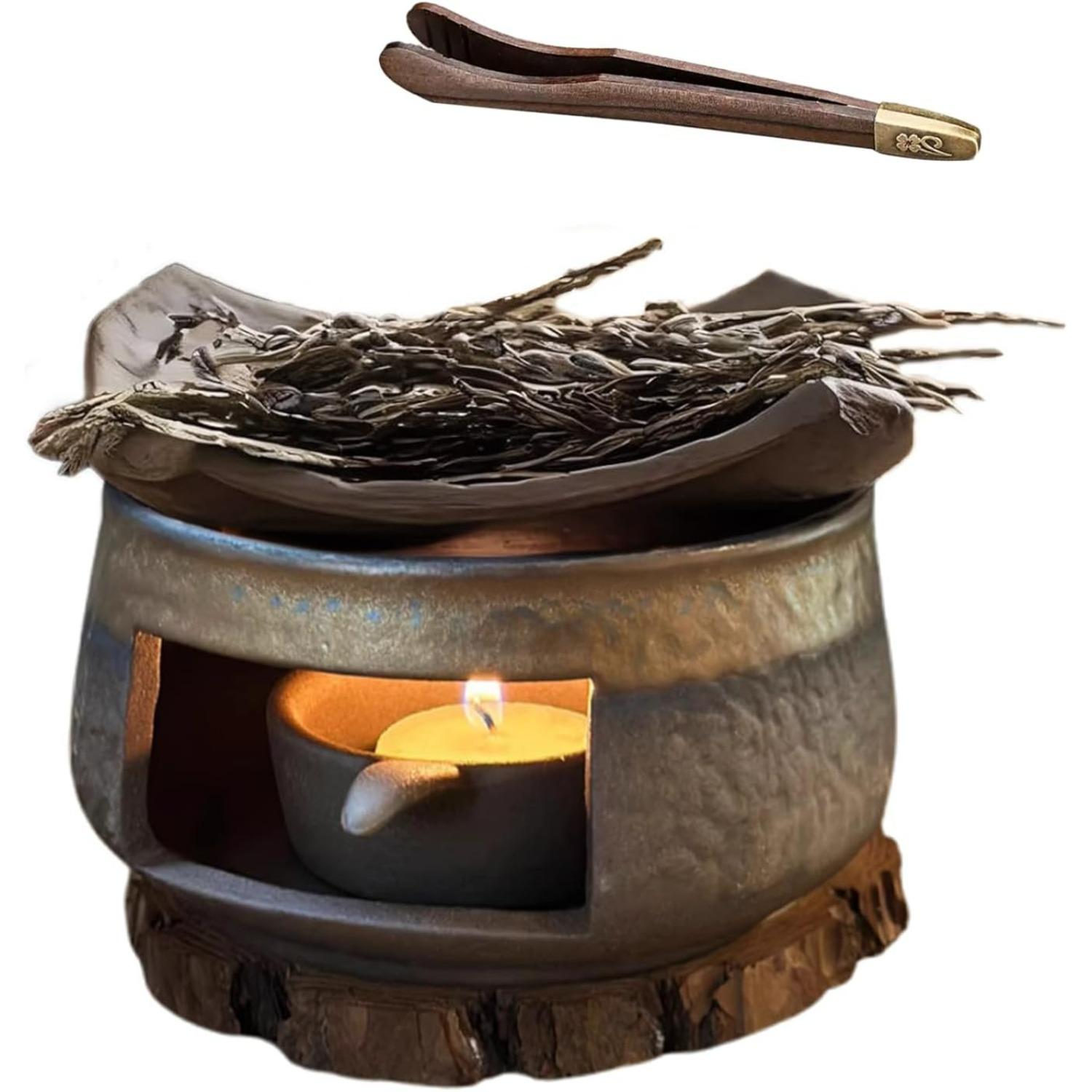 Candle Warmer Lamp,Ceramic Aromatherapy Diffuser,Wax Warmer for Scented Wax,Includes Wooden Clips and Pads & Pine Wood Base for Meditation, Yoga дубильная кора