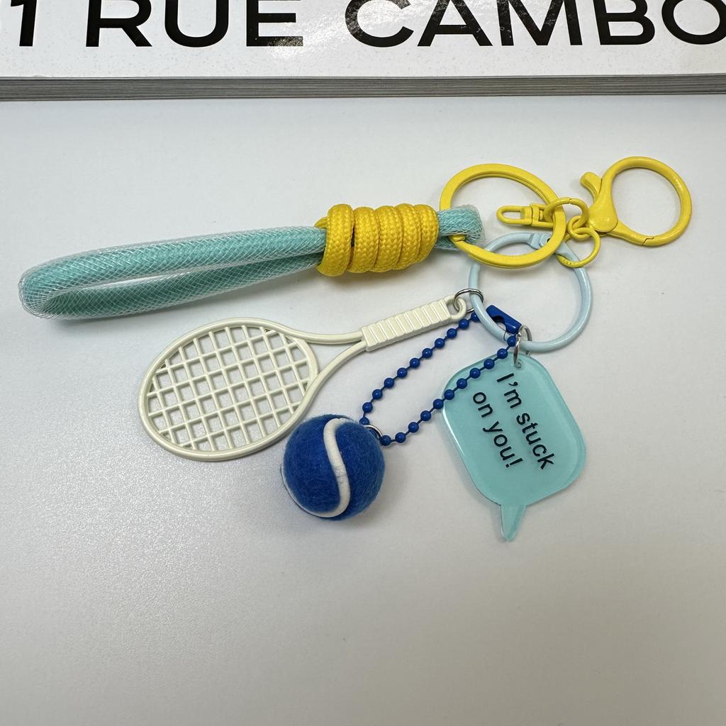 Printed Acrylic Hanger Mesh Rope Keychain Alloy Tennis Racket Tennis Bag Hanger Pendant For Mobile Phone Chain Decorative Gift