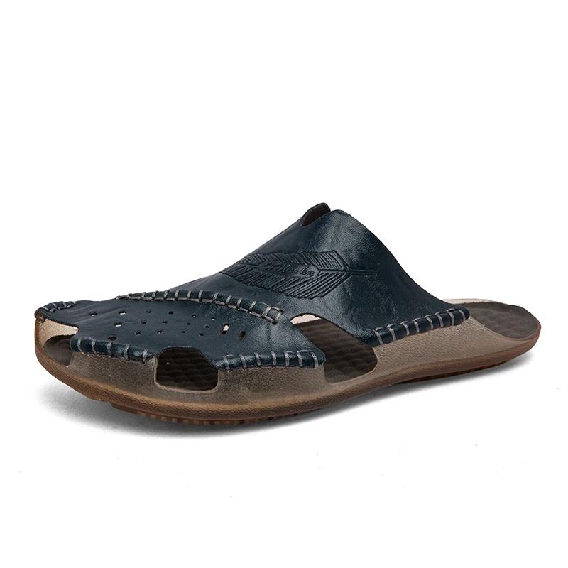 

Мода 2024 года, новые повседневные мужские мягкие тапочки, удобные мужские летние кожаные сандалии, римские летние пляжные сандалии черного цвета 38 синий