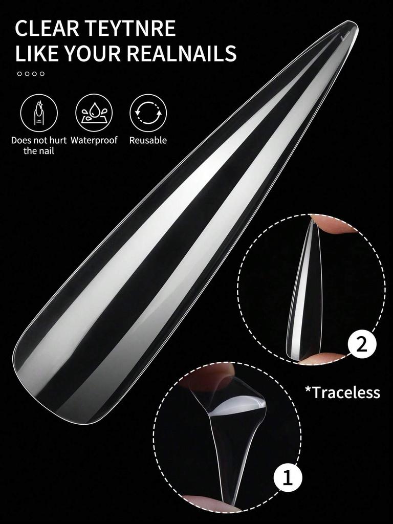 500pcs Bag Stiletto Long Water Drop False Nail Tips Transparent Full Cover Press On Acrylic Artificial Nails Lasting Pressure Na
