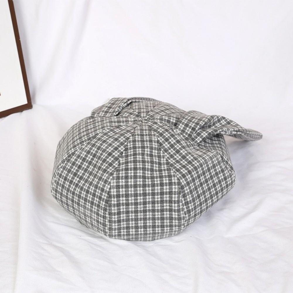 Korean Style Plaid Beret Big Head Circumference Spring Painter Cap Summer