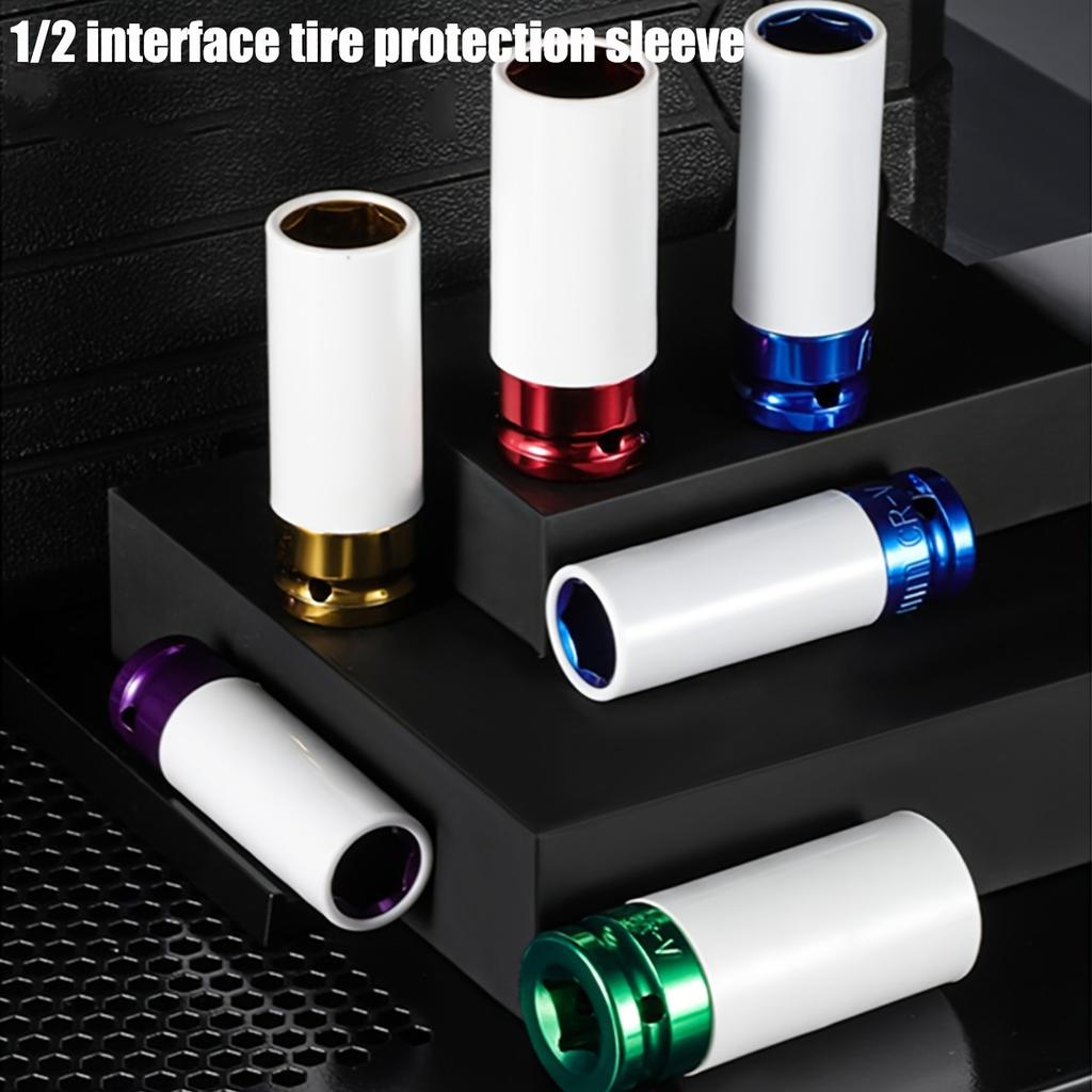 7pcs1/2" Drive Wheel Protector Impact Socket, Thin Wall Deep Impact Socket Set Durable Plastic Sleeve Lug Nut Socket 6 Point