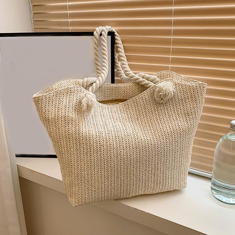 Luxury Design Women Raffia Large Capacity Tote Handbag Summer Beach Vacation   Shoulder Bag