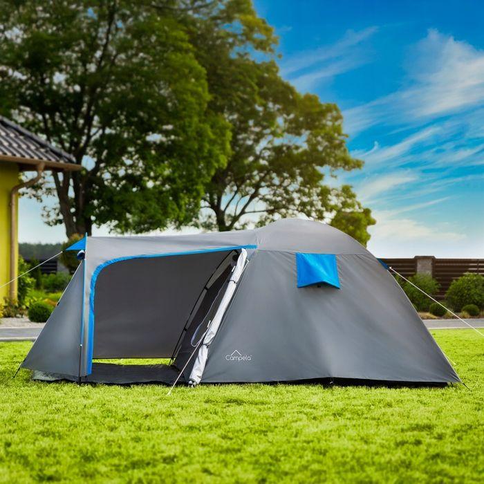 Tente Dôme Familiale 4 Personnes Avec Auvent, Imperméable 3000 Mm, Campela Tropical 4 (CA0013GRY)