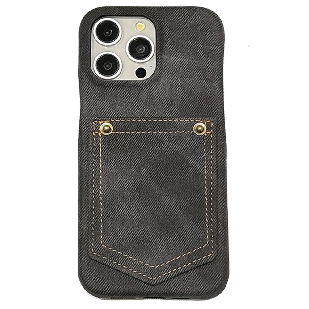 

For iPhone 14 Pro Case Card Holder Jeans Cloth Texture PU Leather Back Cover A