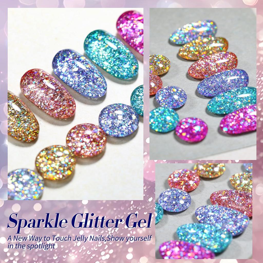 BORN PRETTY Gel Nail Color Glitter Holographic 6 Colors Polish Art Set Gel, Glitter, Spring/Summer Nails, (Gold, Blue), UV/LED Compatible, Type,