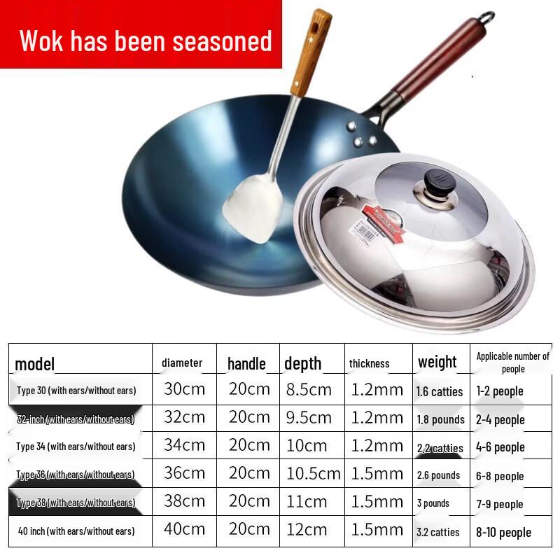 Yuzhuxun Traditional Thickened Round Bottom Iron Wok