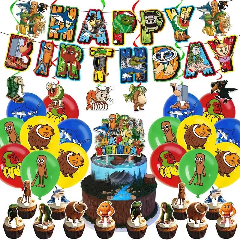 Italian Brainrot Birthday Party Decoration Tung Tung Sahur Tralalelo Tralala Tableware Balloon Cup Plate For Party Favor Supplie