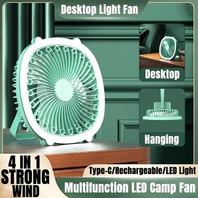 Multifunktions-Tischventilator mit LED-Licht, wiederaufladbare tragbare Camping-Deckenventilatoren, elektrische Kühlgeräte mit USB-Aufladung