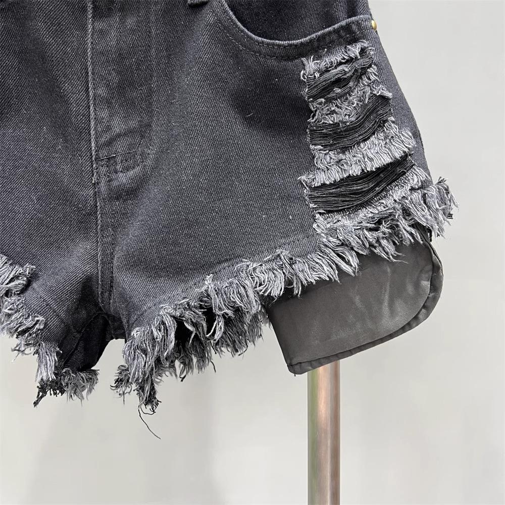 2026 Women's High-Waisted White Denim Fringed Shorts: Stylish A-line Summer Hot Pants