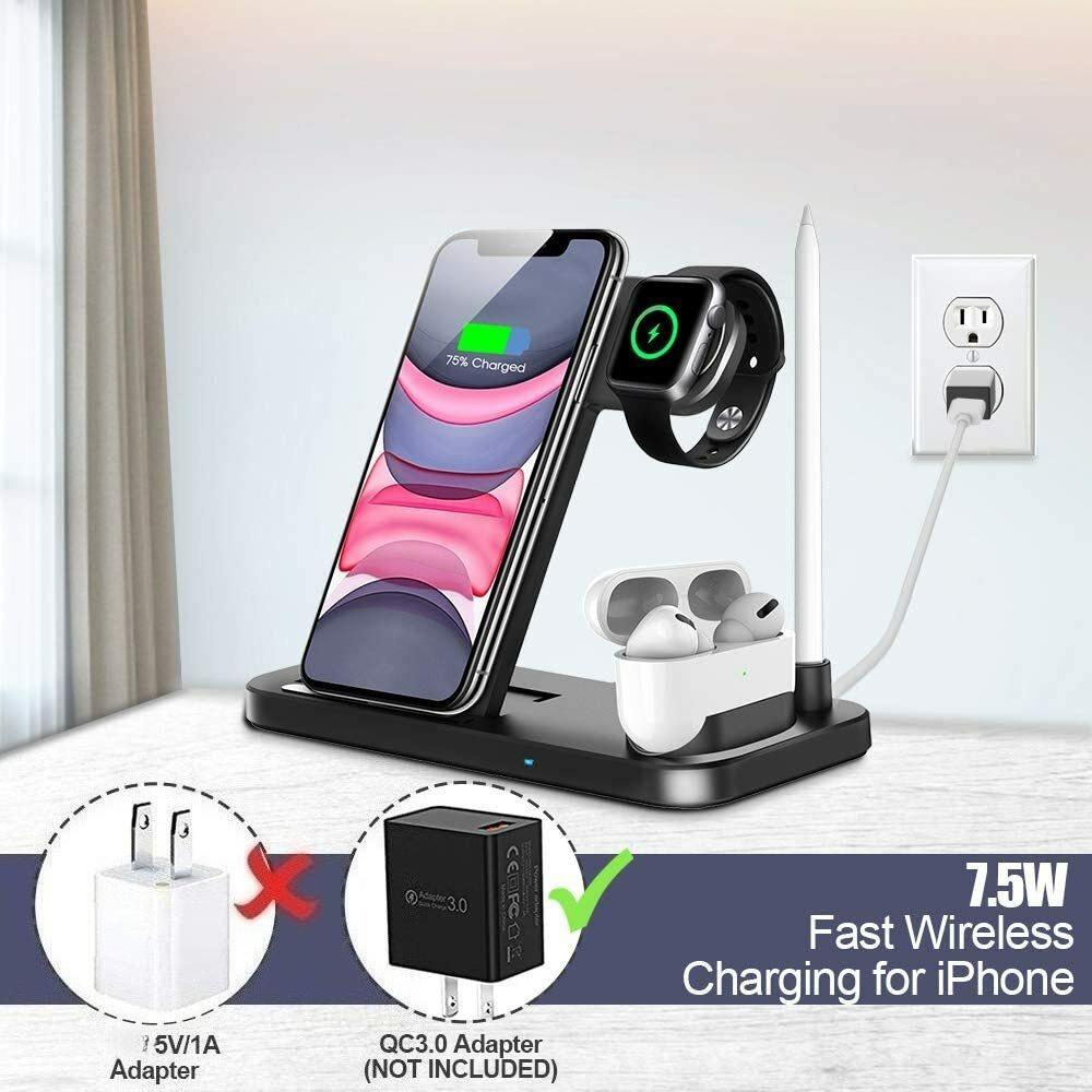 4-in-1 Fast Charger Qi Wireless Charging Station for Samsung iWatch iPhone Pencil