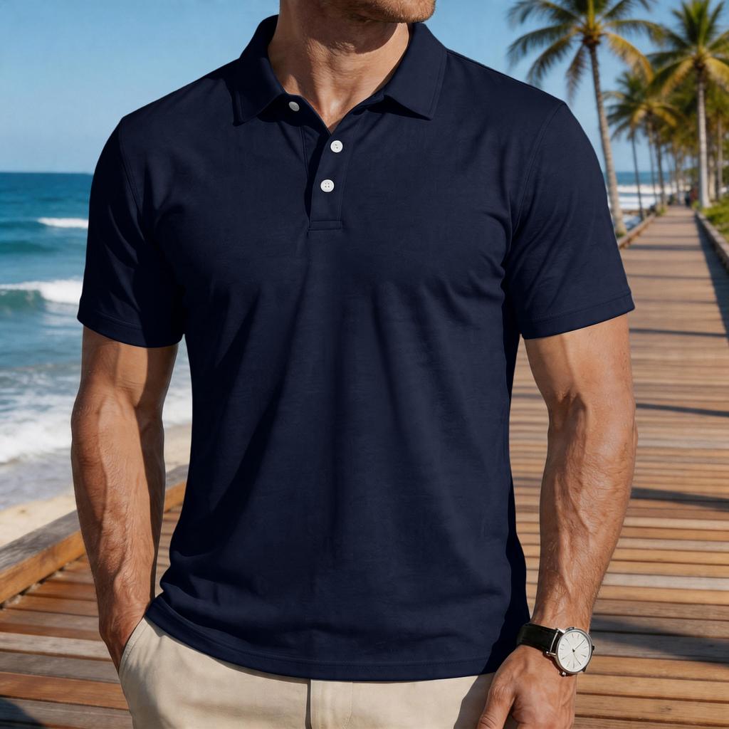 Men's Short Sleeve Polo Shirt Classic Fit Button Down Collar Casual Lightweight Breathable Fabric Summer Top