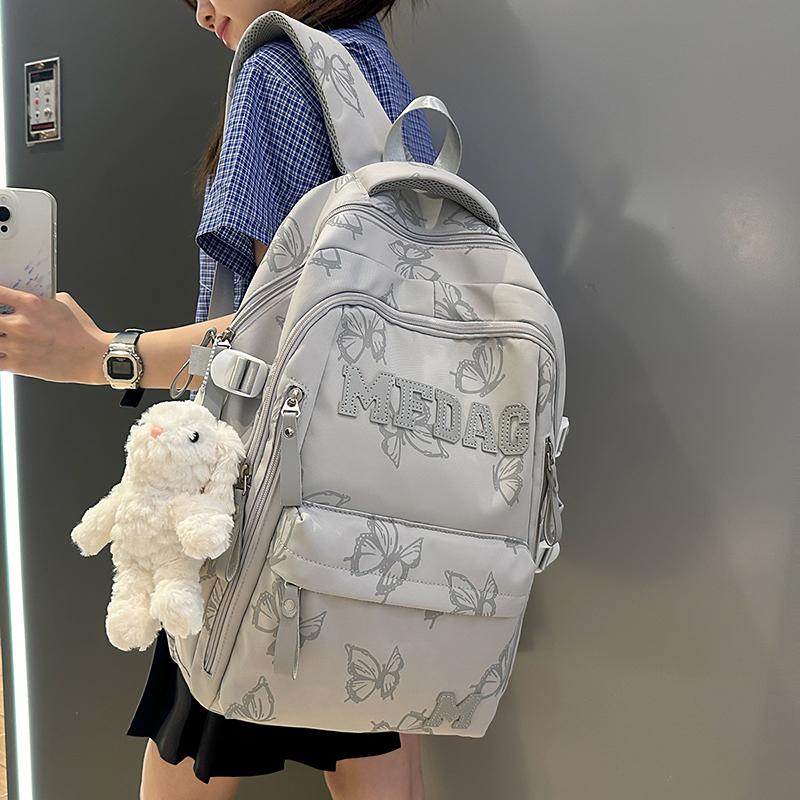 Fashionable Butterfly Printed Backpack Large Capacity Nylon Backpack Student Backpack with Multiple Pockets Suitable for Daily and Student Use