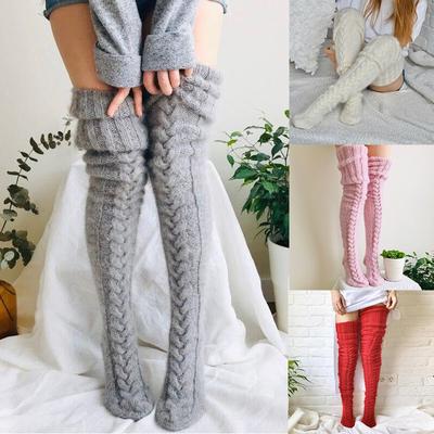 Women Cable Knit Extra Long Boot Socks Over Knee Thigh Stocking Leg Warmers
