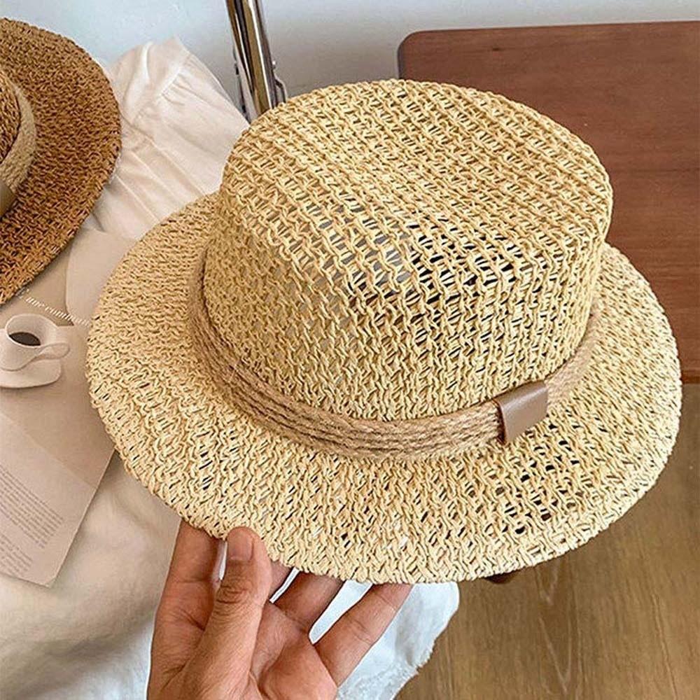 Lightweight Handwoven Sun Cap Sun Protection Flat Top Beach Hat Straw Boater Hat  Chic Travelers