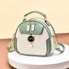 Korean Wide Strap Girl Crossbody Bag Fashion Contrast Women's Shoulder Bag Simple and Cute Girl Round Bag Metal Decoration PU