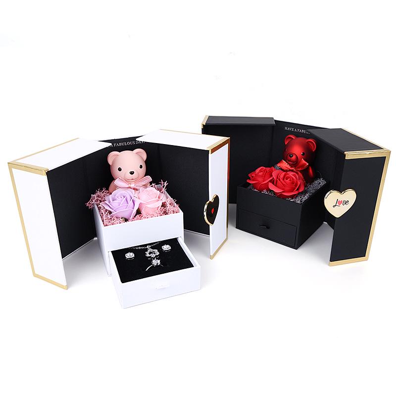 Little Bear Rose Necklace Box: Elegant Light Luxury Preserved Flower for Valentine's & Mother's Day