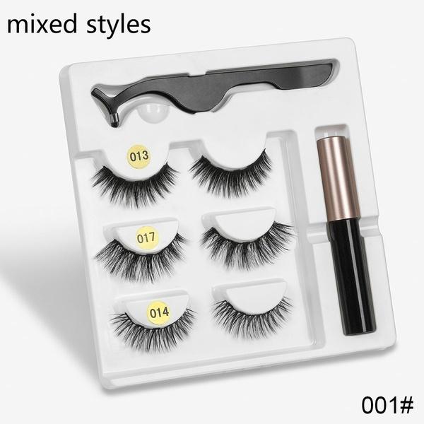 New 3 Pairs Normal Magnetic Eyelashes 5 Magnet 3D Mink Eyelashes Set With Eyeliner Tweezers Natural False LashesMakeup