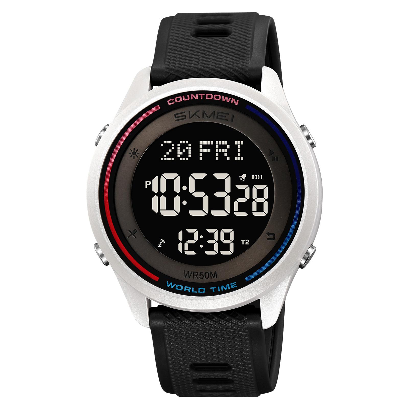 

Цифровий годинник SKMEI 2348 для чоловіків і жінок із підсвічуванням, водонепроникністю 50 метрів, щоденним будильником світового часу білий