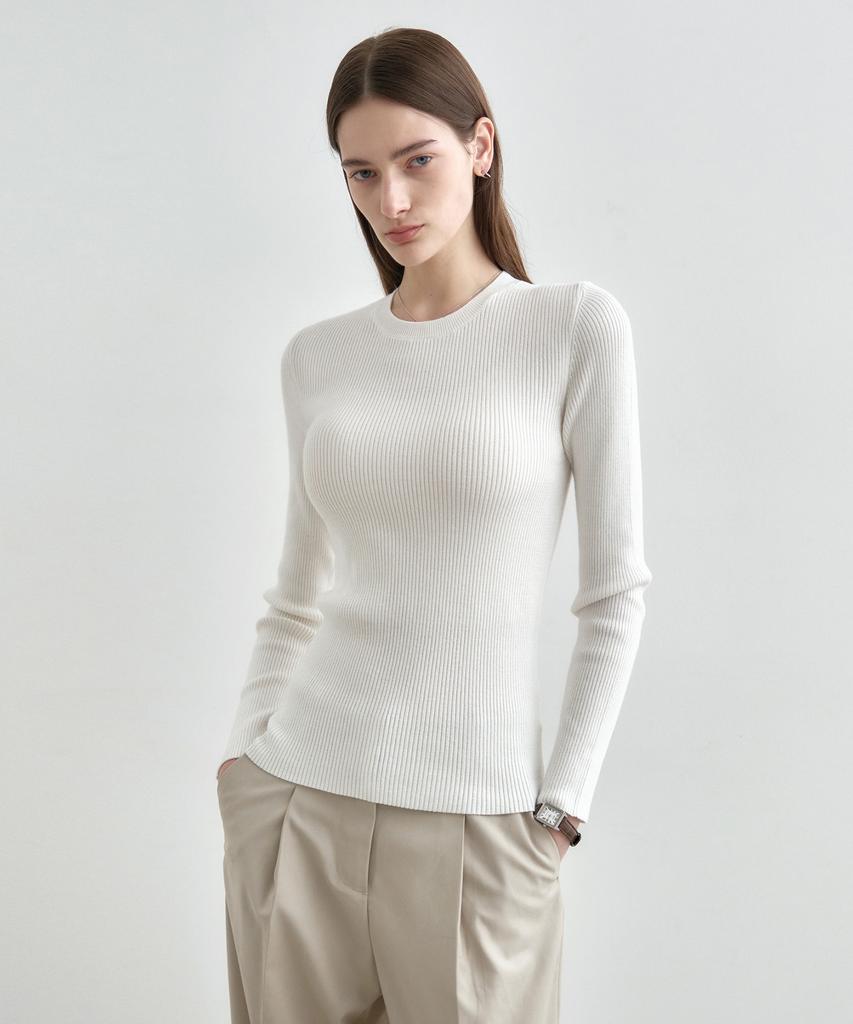 MONGDOL Round Neck Ribbed Knit Mdkt062_5 Colors