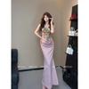 Syj Slightly Oversized Girls French Fancy Oil Painting Tube Top Dress Female Temperament Waist-Controlled Fishtail Dress
