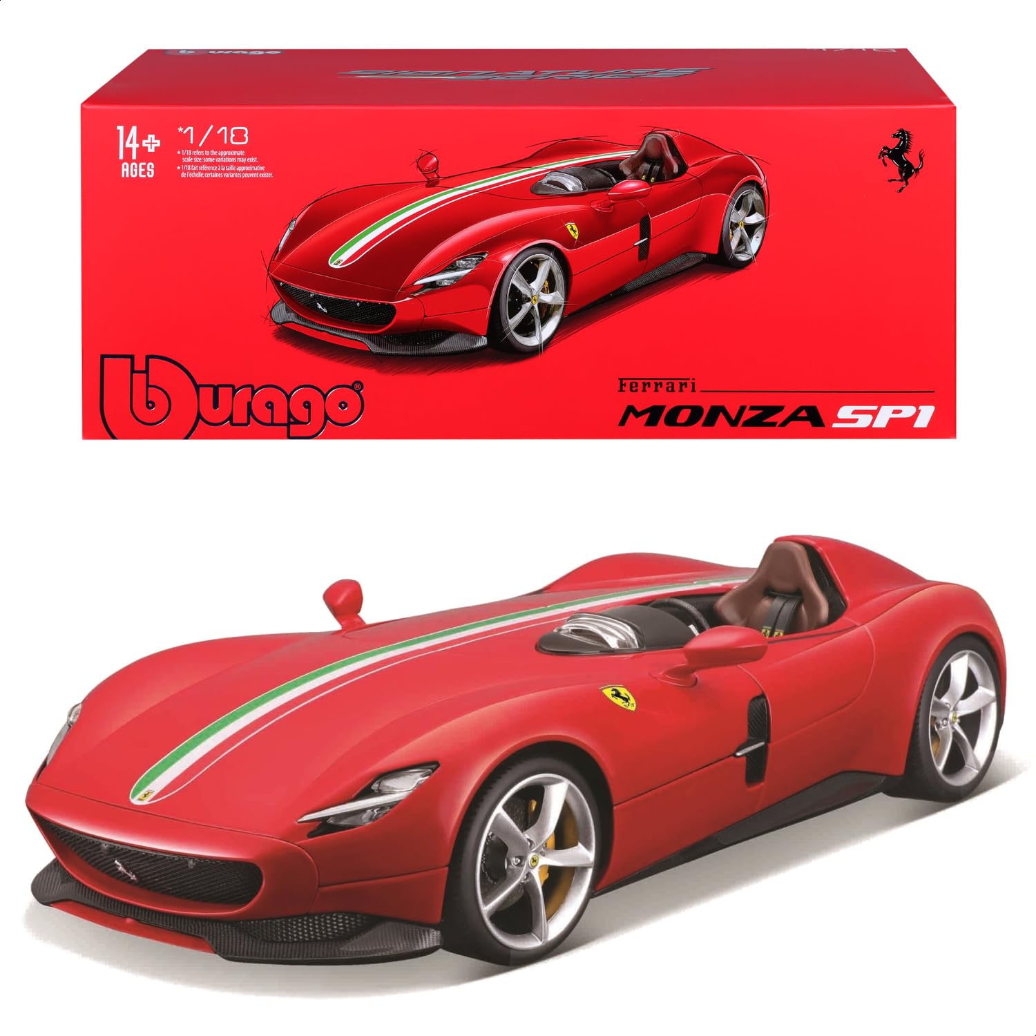 

Bburago Scale Signature Series Ferrari Monza SP1 Red Diecast Model Finished Model 1/18 / Car, 18-16909