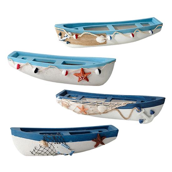 Modellino di Barca in Legno Oceanica Fatto a Mano Stile Spiaggia Rustica Statuetta Canoa Ornamento da Tavolo a Tema Nautico per Soggiorno Camera da Letto