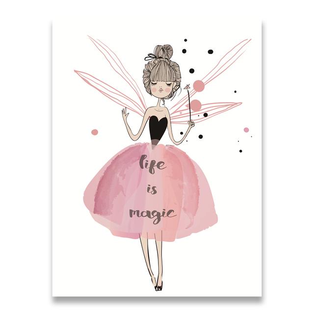 Watercolor Kawaii Cartoon Girl Posters and Prints Wall Art Canvas Painting