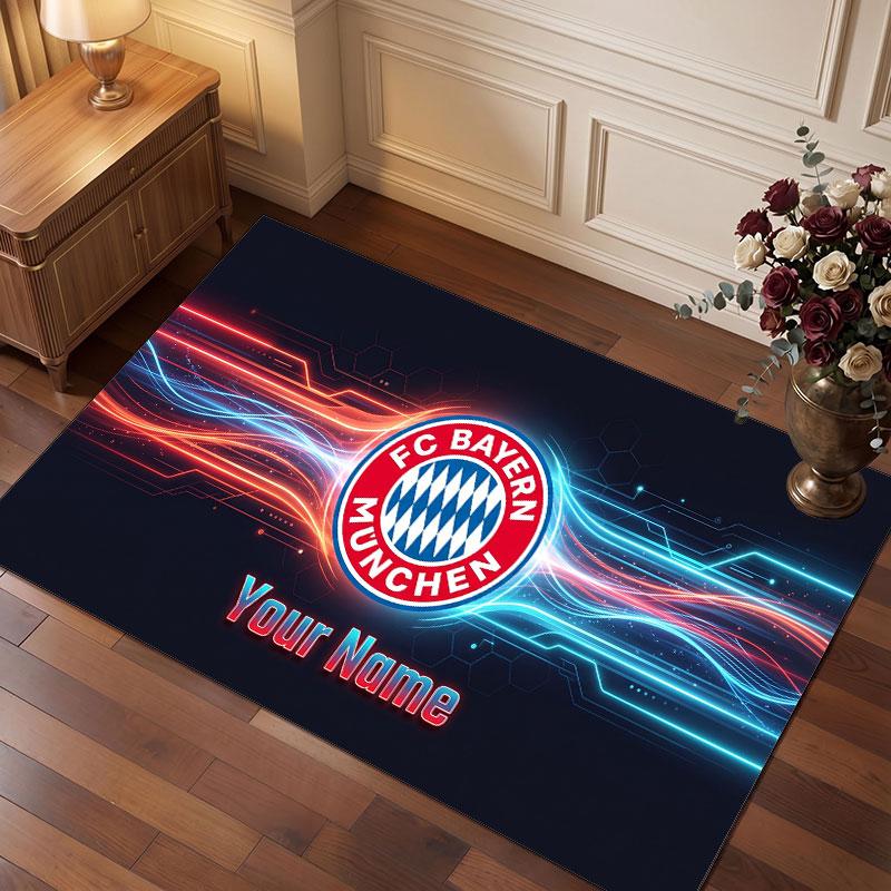 Tappeto in Cristallo di Velluto Personalizzato Bayern Monaco, Stampa Testo Nome Personalizzato, Logo Calcio Morbido Antiscivolo Tappetino per Pavimento Decorazione Casa Regalo