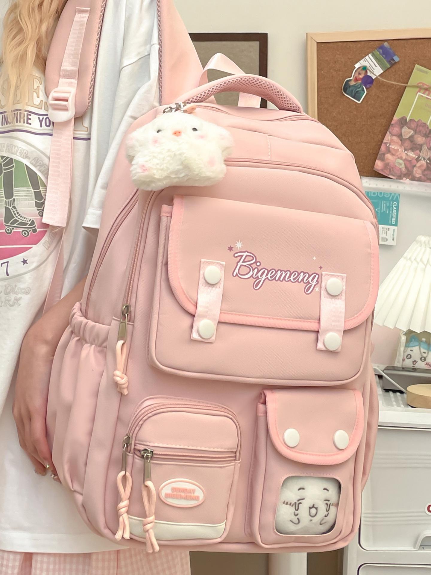 Unisex Cute Multi-pocket Backpack schoolbag with doll for High School And Primary School Students Campus Backpack School bag