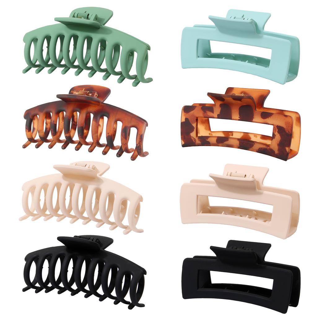 Matte Hair Clips for Women and Girls - Rectangle and Double Row Small Claw Clips for Thin/Medium Fine Hair - Nonslip Jaw Clips
