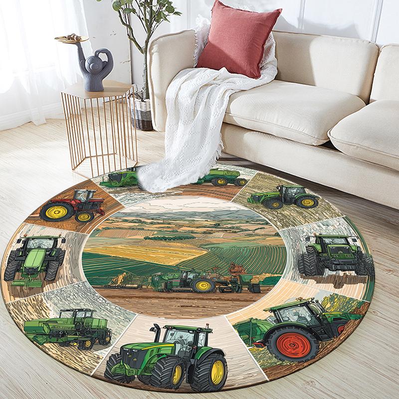 Farm Tractor Pattern Round rug,Carpet Rug for Living Room Bedroom Sofa Playroom Decor,Non-slip Floor Mat,Holiday Gifts and Birthday Gifts.