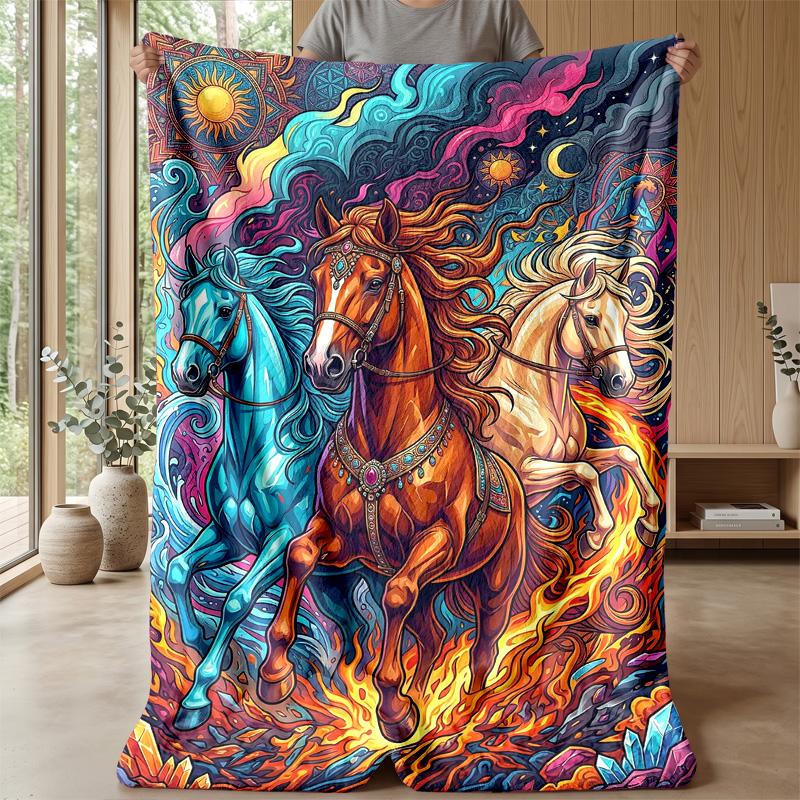 Horses of Elements Theme blanket Lightweight Warm Flannel Blanket Decorative Throw Blanket for Home Decoration