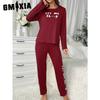 GMXIA Pyjamas Homewear Letters Long-sleeved Tops and Trousers Loose Casual Comfortable Two-piece Set Can Be Worn Outside