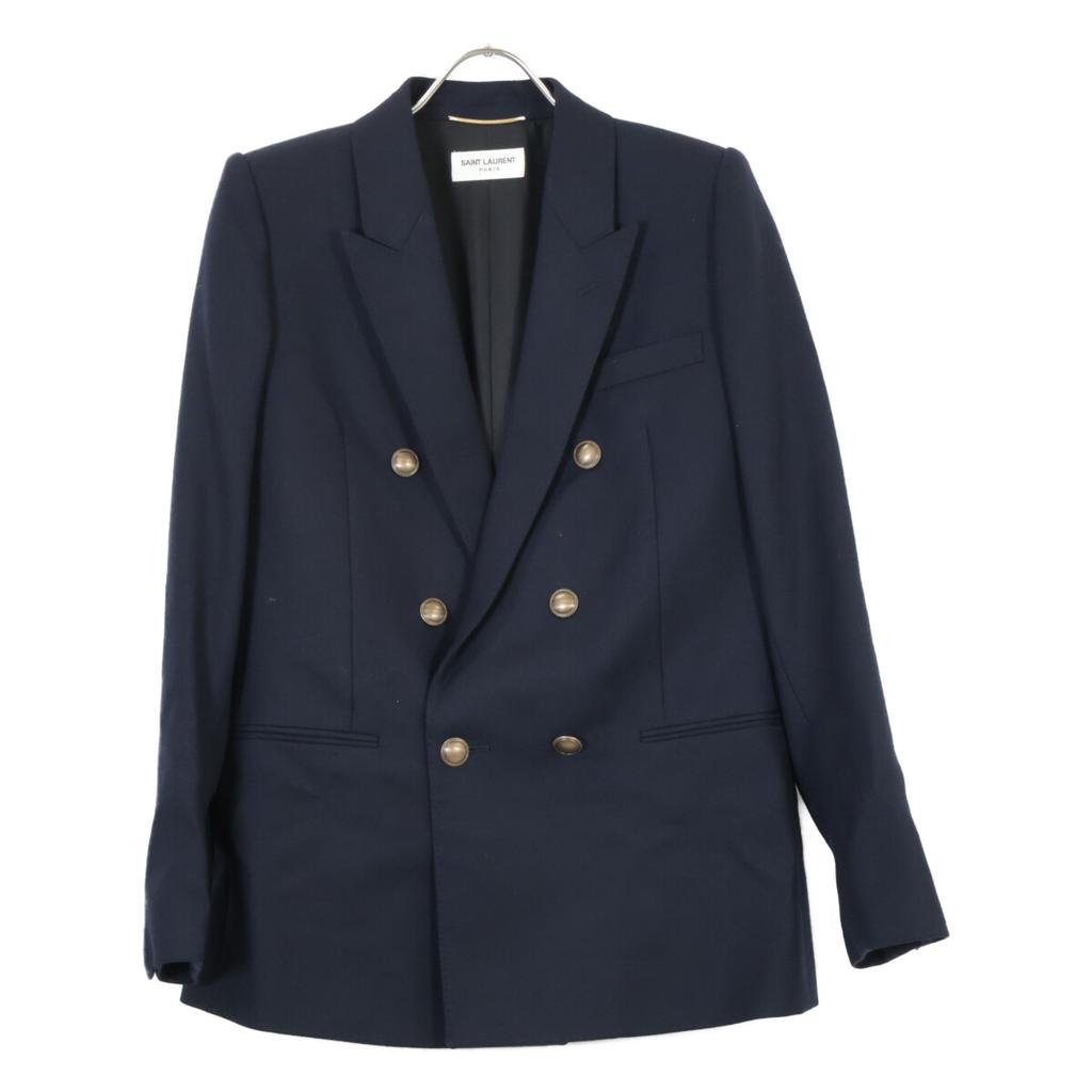 Yves Saint-Laurent 2019 Navy Peak Lapel Double Tailored Jacket Jacket 38 blackUsed