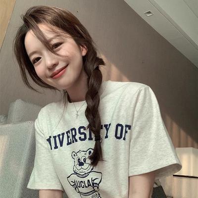 Faionable Bear Print Loose Ort Sve Women's T-irt New Arrival Dongda Gate Large Size Clothing Cotton 00%