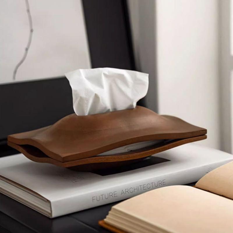 Wood Grain Tissue Box Hollow Paper Towel Holder Geometric Flat Storage Box Napkin Holder Home Decoraction Luxury
