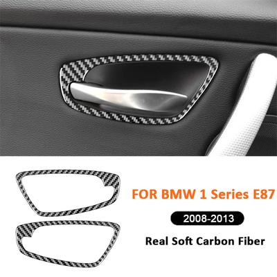 Carbon Fiber Car Door Inner Pull Handle Ring Bowl Trim Frame Decoration Sticker For BMW 1 Series E87 2008-2013 Interior Parts