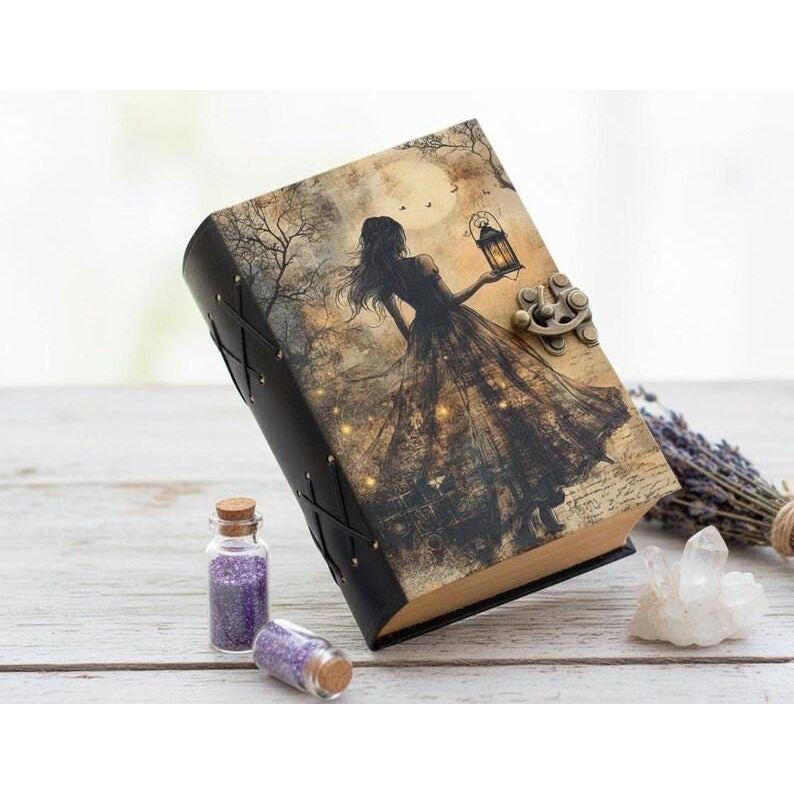 

printed design diary Handmade Fairy Leather Grimoire – Book of Shadows with Lock 7 x 5 inch / 100 Page