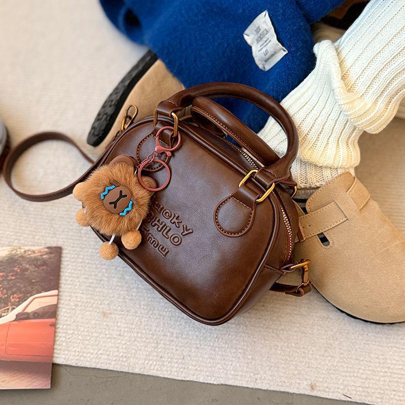 Women's Retro Coffee Bowling Bag - New 2024 Autumn/Winter Single Shoulder Crossbody with High Quality Texture