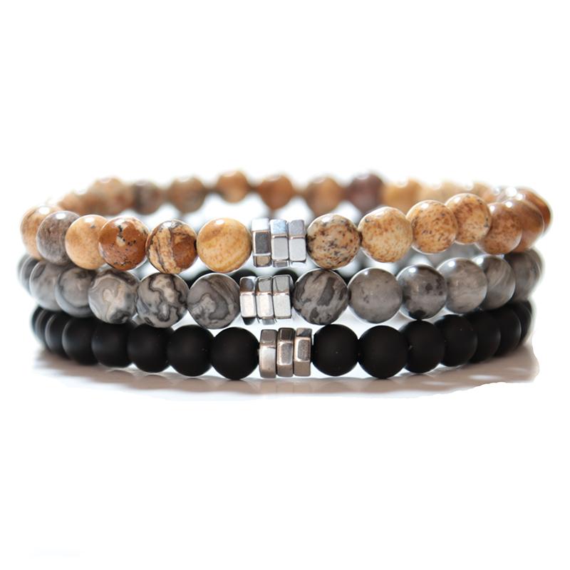 New 3 Styles Beaded Bracelet For Men 6mm Onyx Map Hematite Stone Yoga Meditation Healing Braslet Erkek Bileklik Pulseria Hombre