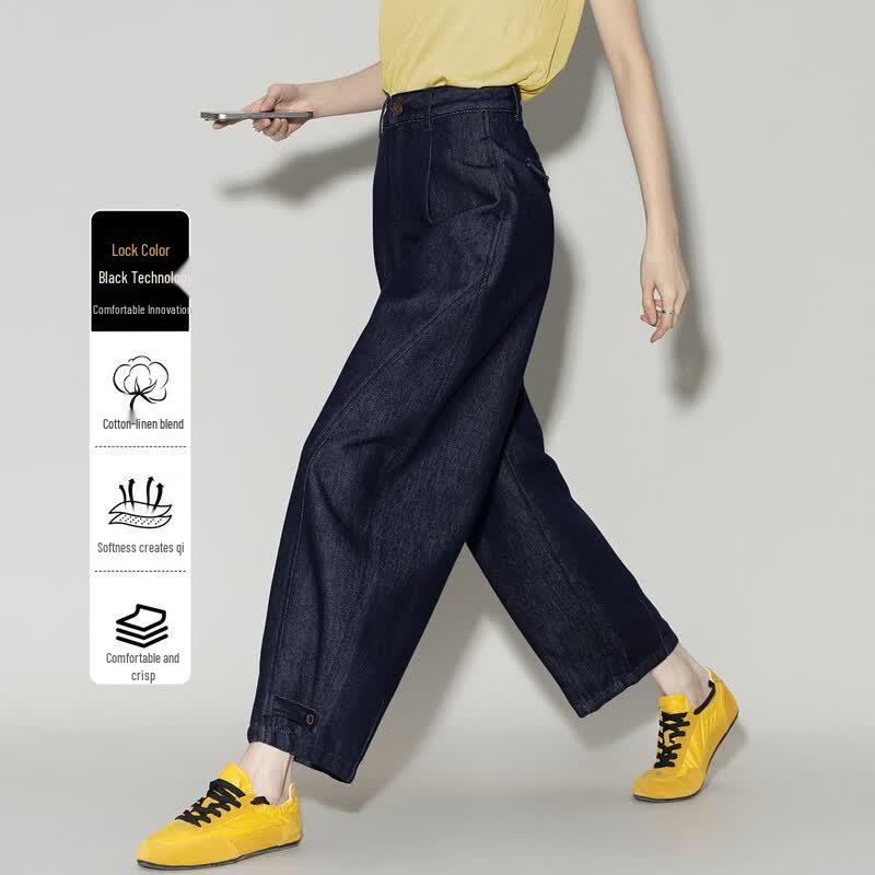 Demana Women s High-Waist Loose Fit Balloon Wide-Leg Cropped Jeans S