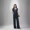 [In Stock] Plus Size Women's Retro Denim-Look Top & Wide-Leg Pants Summer Slimming Set 6160